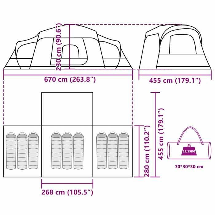 Tienda de campaña familiar vidaXL con porche tipo cúpula, para 9 personas, verde, impermeable, tienda de campaña, tienda de jardín, refugio para exteriores, tienda de campaña 4009584