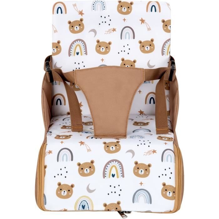 Portable booster seat - TINEO - 30 x 28 x 13 cm - Ultra Compact - Camel / Teddy Bears