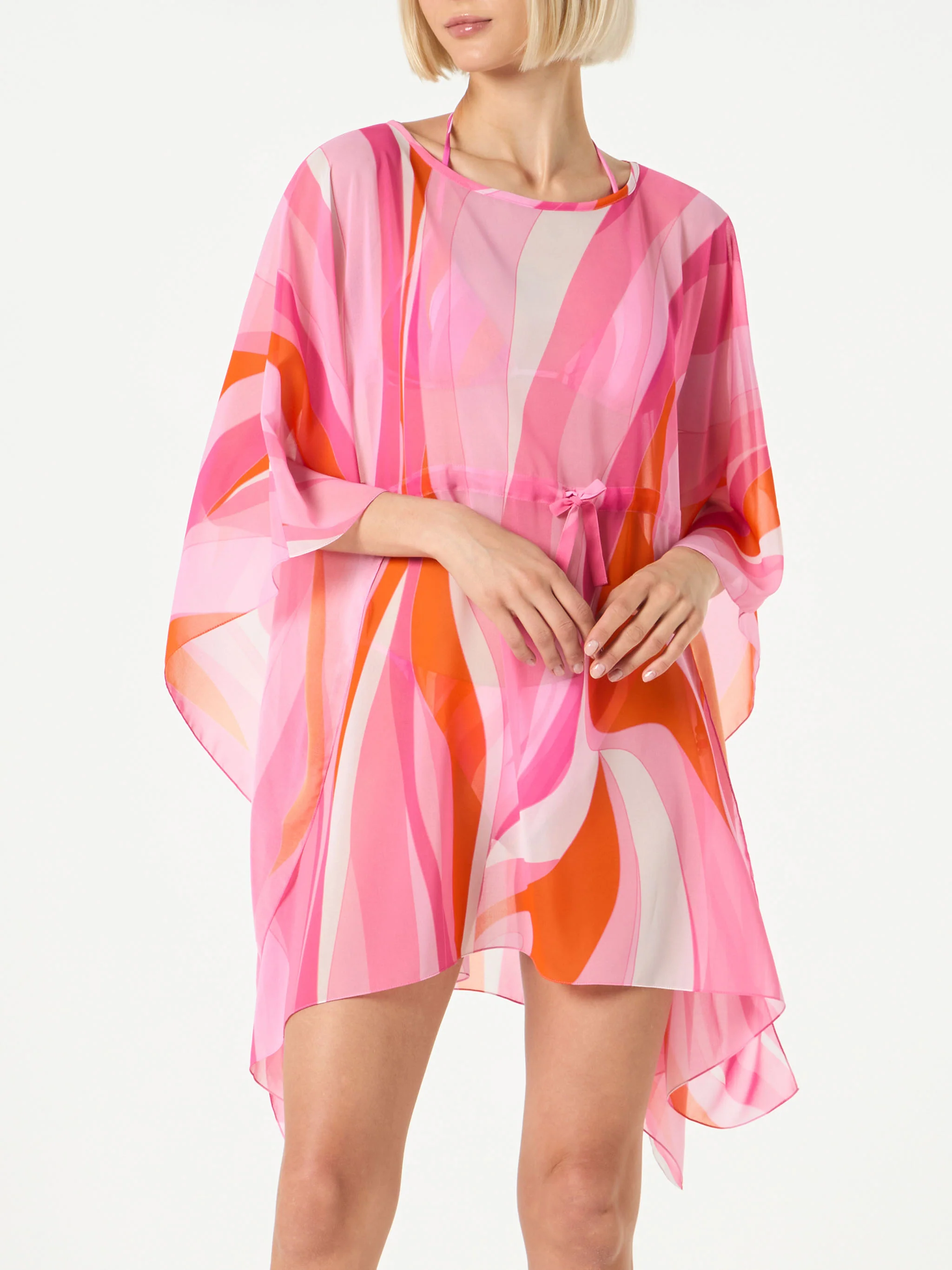 Rosa och orange kaftan med vågmönster
