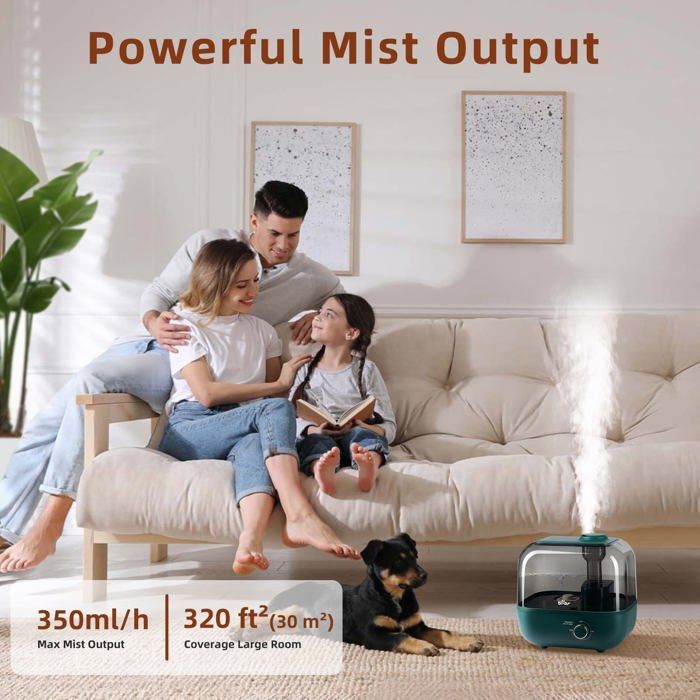 Humidificateur 5L à Remplissage par Le Haut, 28 dB Ultra Silencieux Fonctionne Jusqu'à 35 Heures, avec Plateau D'arômes