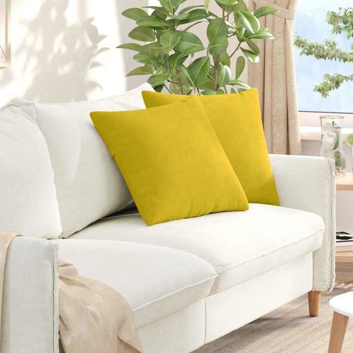 Coussins de canapé en velours - vidaXL - Jaune - 50x50 cm - Housses amovibles - Rembourrage polyester - Usage intérieur