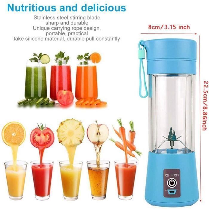 Frullatore portatile - HEYZOEY - Mini frullatore - 6 lame - Ricaricabile tramite USB - Blu