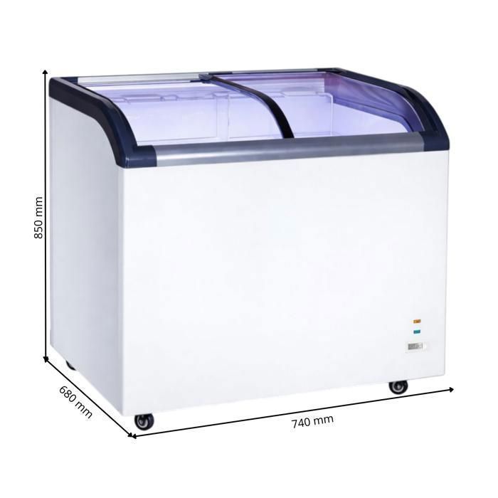 180L chest freezer - curved glass - -18°C - sliding door - interior LED lighting - 2 baskets - 230V