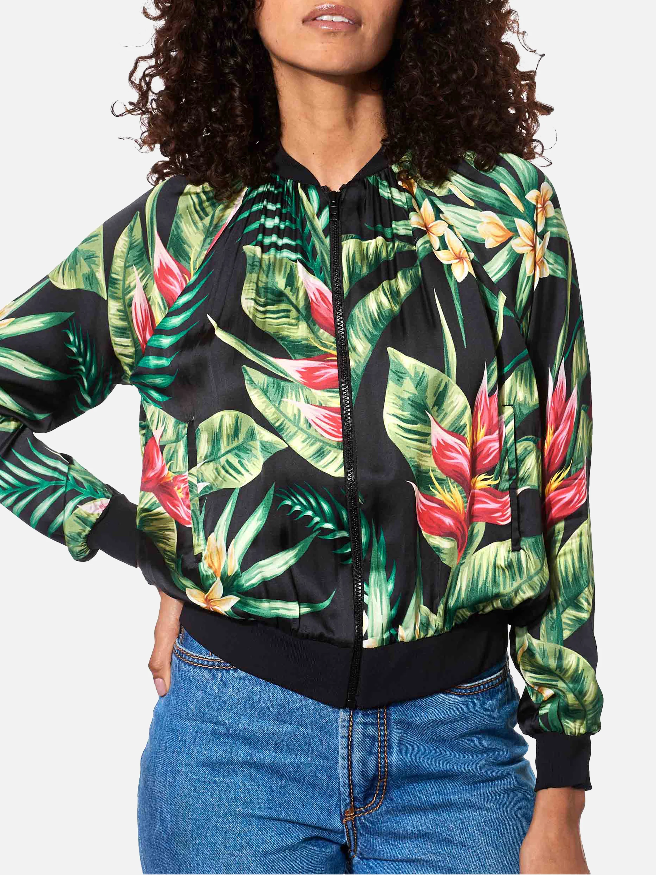 Bomberjack met tropische print