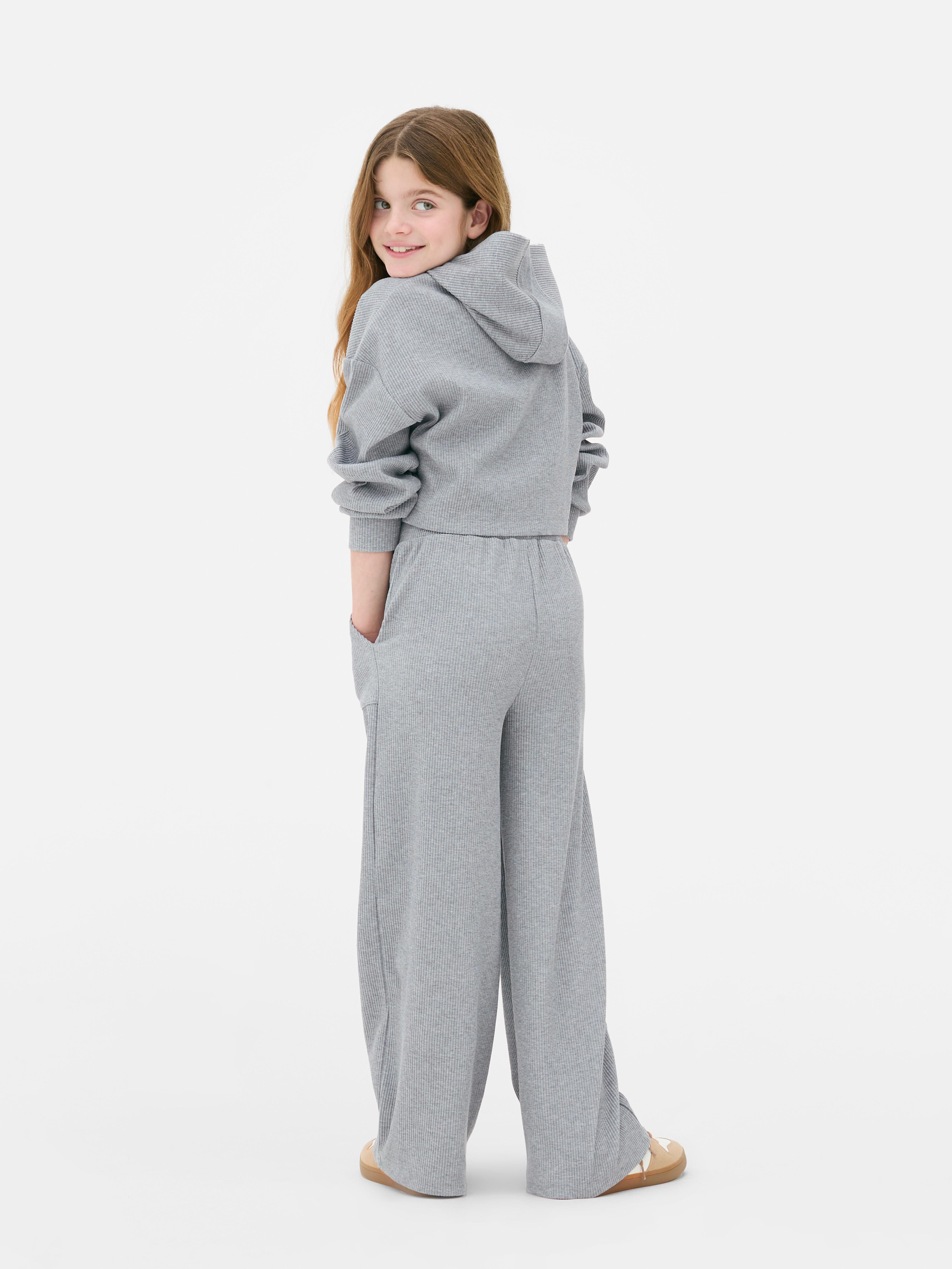 Pantaloni de trening cu talie largă, cu nervuri, asortați, cu buzunare laterale și talie elastică