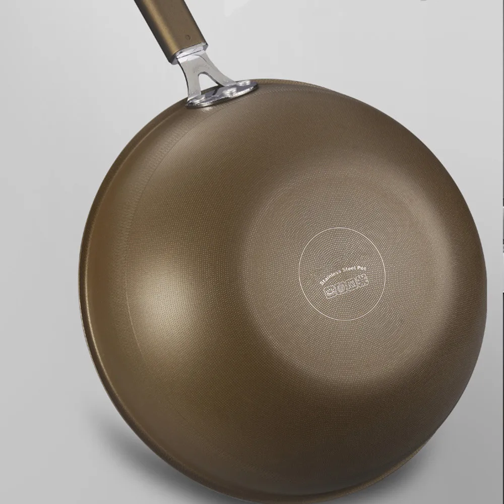 Wok en acier inoxydable titane, poêle antiadhésive sans revêtement, compatible avec les plaques à induction et à gaz.