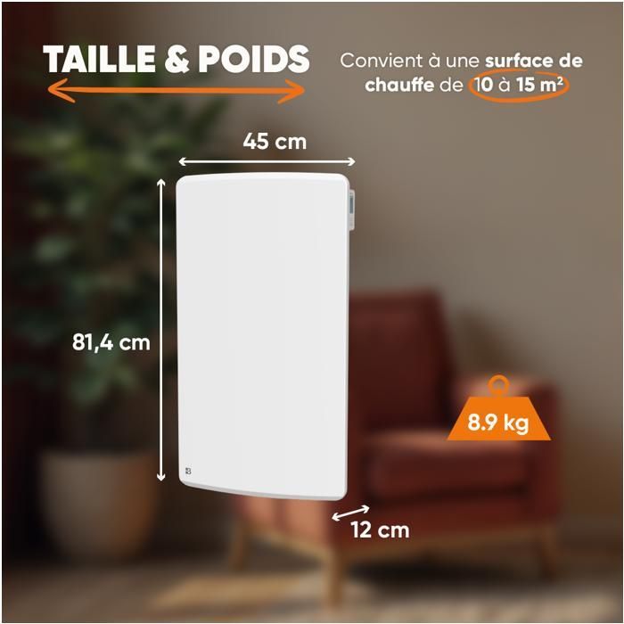 Radiador eléctrico fijo de inercia seca cerámica BESTHERM ARIA de 1500 W - Vertical, blanco