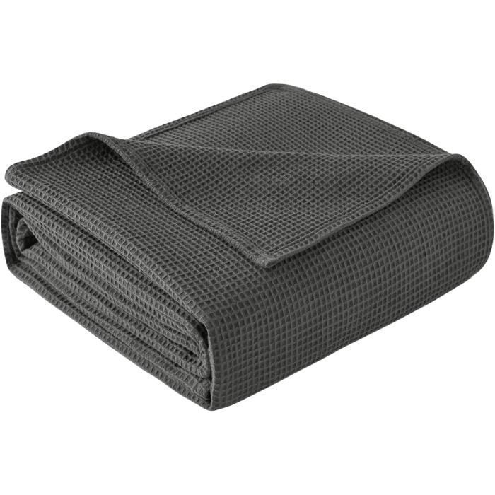 Colcha WOLTU 100% algodón, manta para sofá, cubrecama, manta ligera tipo gofre, 150x200cm, gris oscuro W0UTT0066