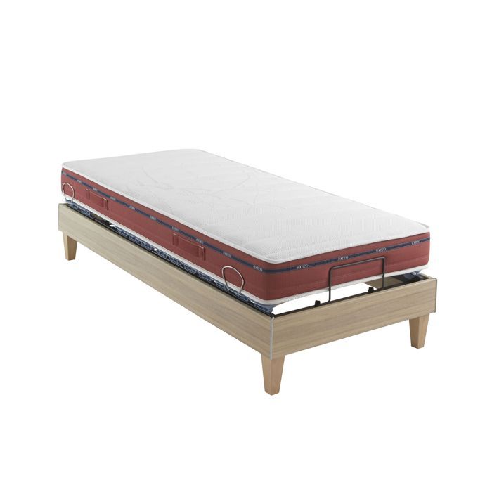 Ensemble matelas relaxation 100% latex, sommier et pieds Crépuscule 500 - SOMEO 2x80x200 - Bois naturel - Garantie 7 ans - Someo