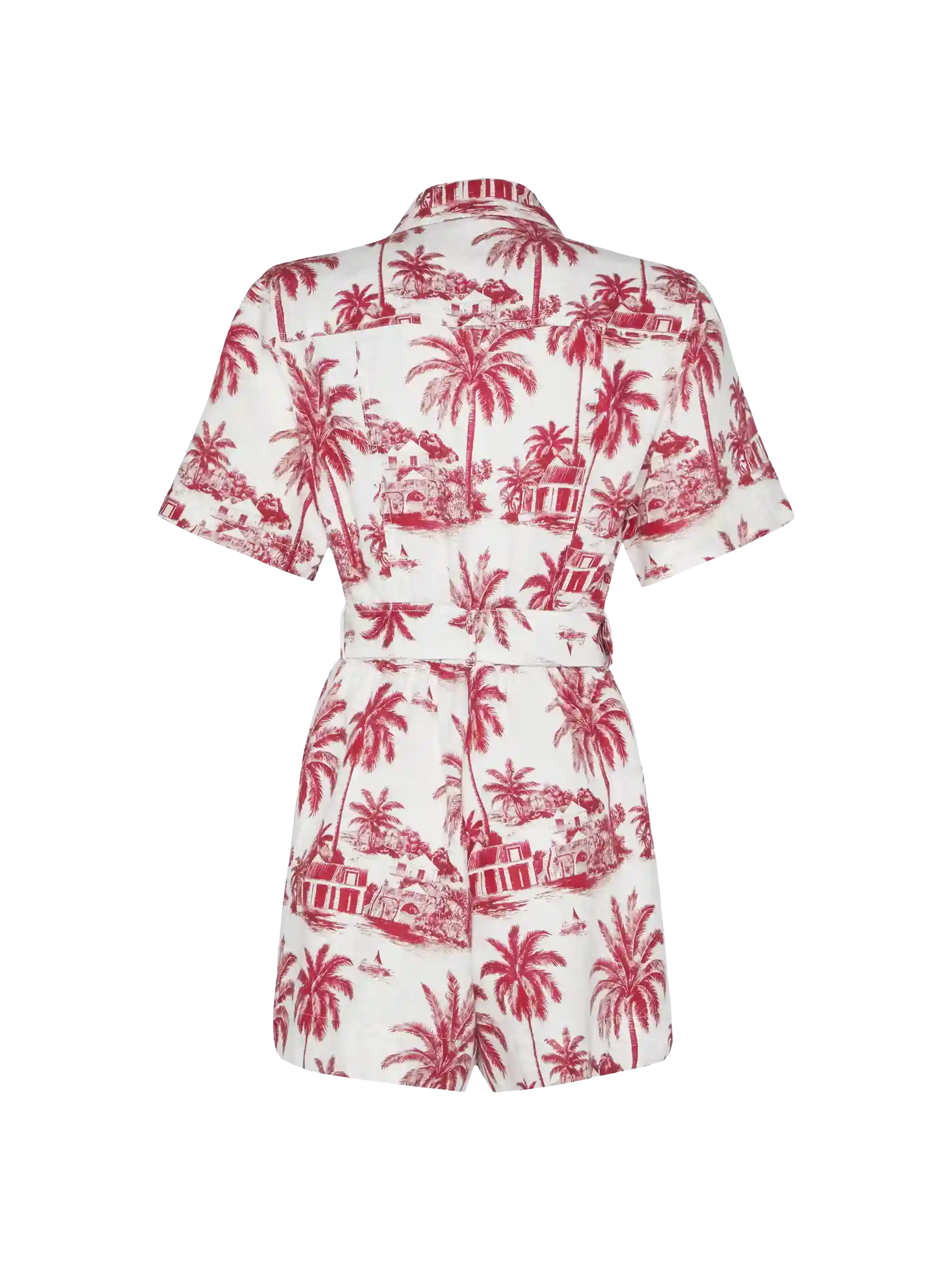 Carola linnen playsuit met toile de jouy-print | AI CO-CREATED DESIGN