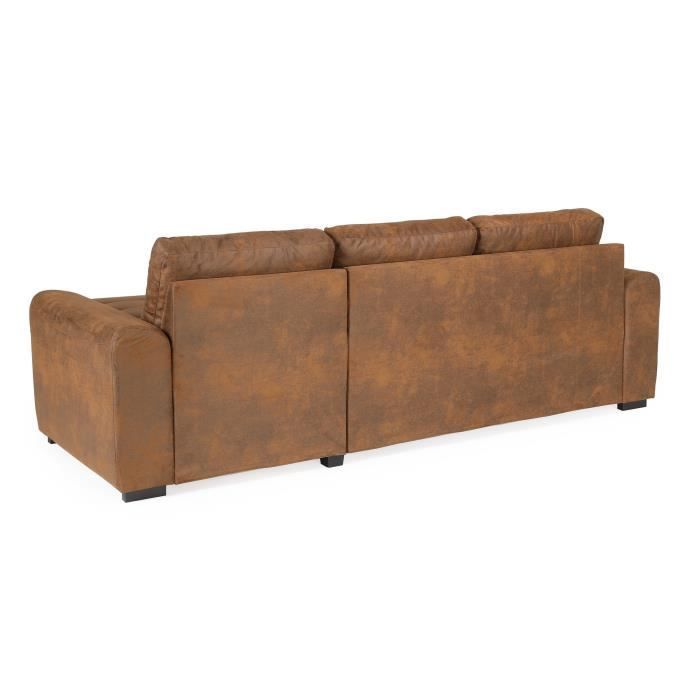 Divano letto angolare reversibile a 4 posti - Tessuto marrone vintage - L 244 x P 151 x H 90 cm - HAMILTON - Prodotto in Ucraina