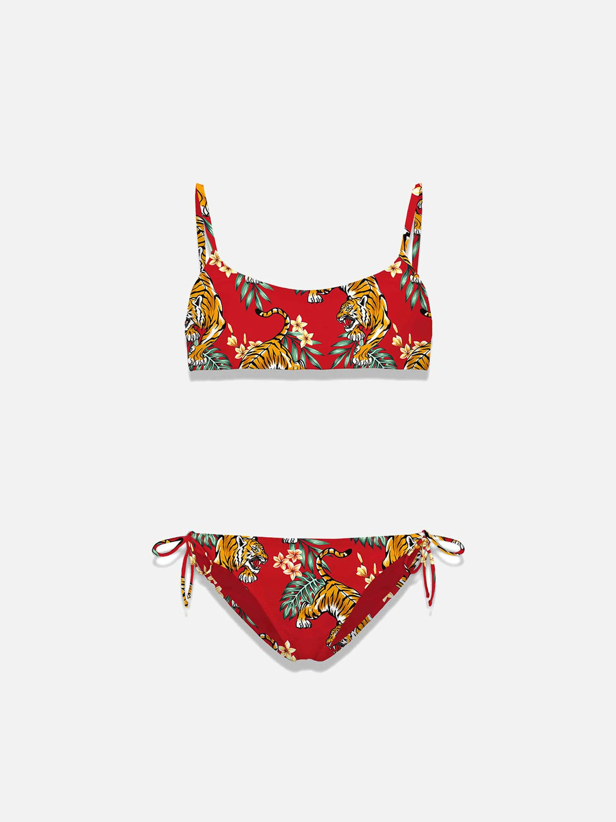 Bikini a bralette da bambina con stampa tigre