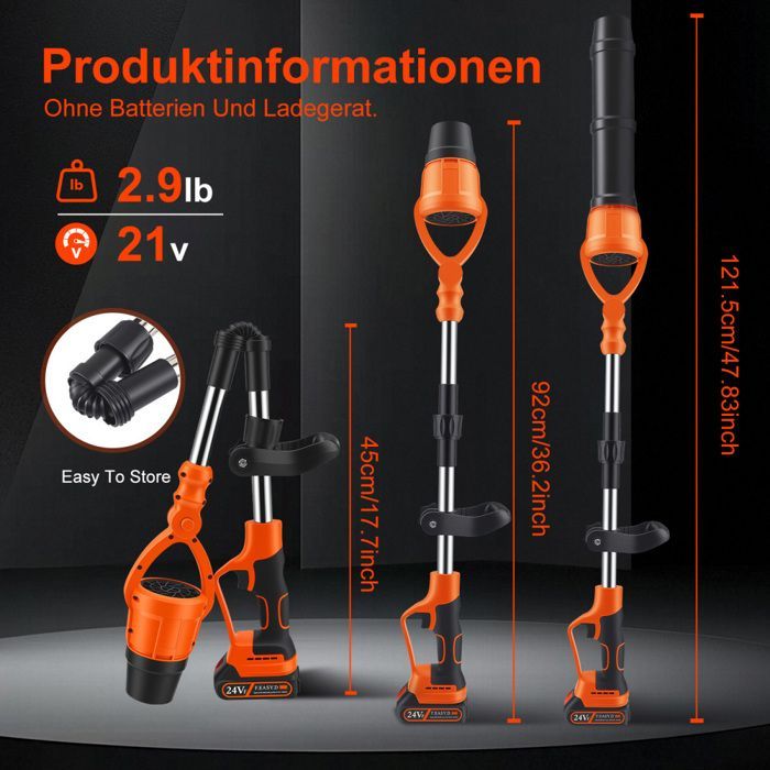 21V cordless leaf blower with 2 x 1500mAh batteries and charger, 150 MPH with turbo mode, 3 blowing nozzles