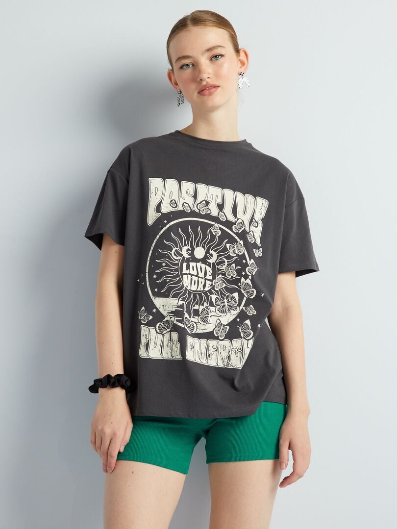 Oversized T-shirt met print - ZWART