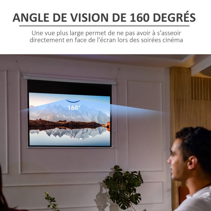 Pantalla de proyección HOMCOM de 100 pulgadas, formato 16:9, resolución 4K HD, motorizada, para montaje en pared/techo, de acero, color blanco.