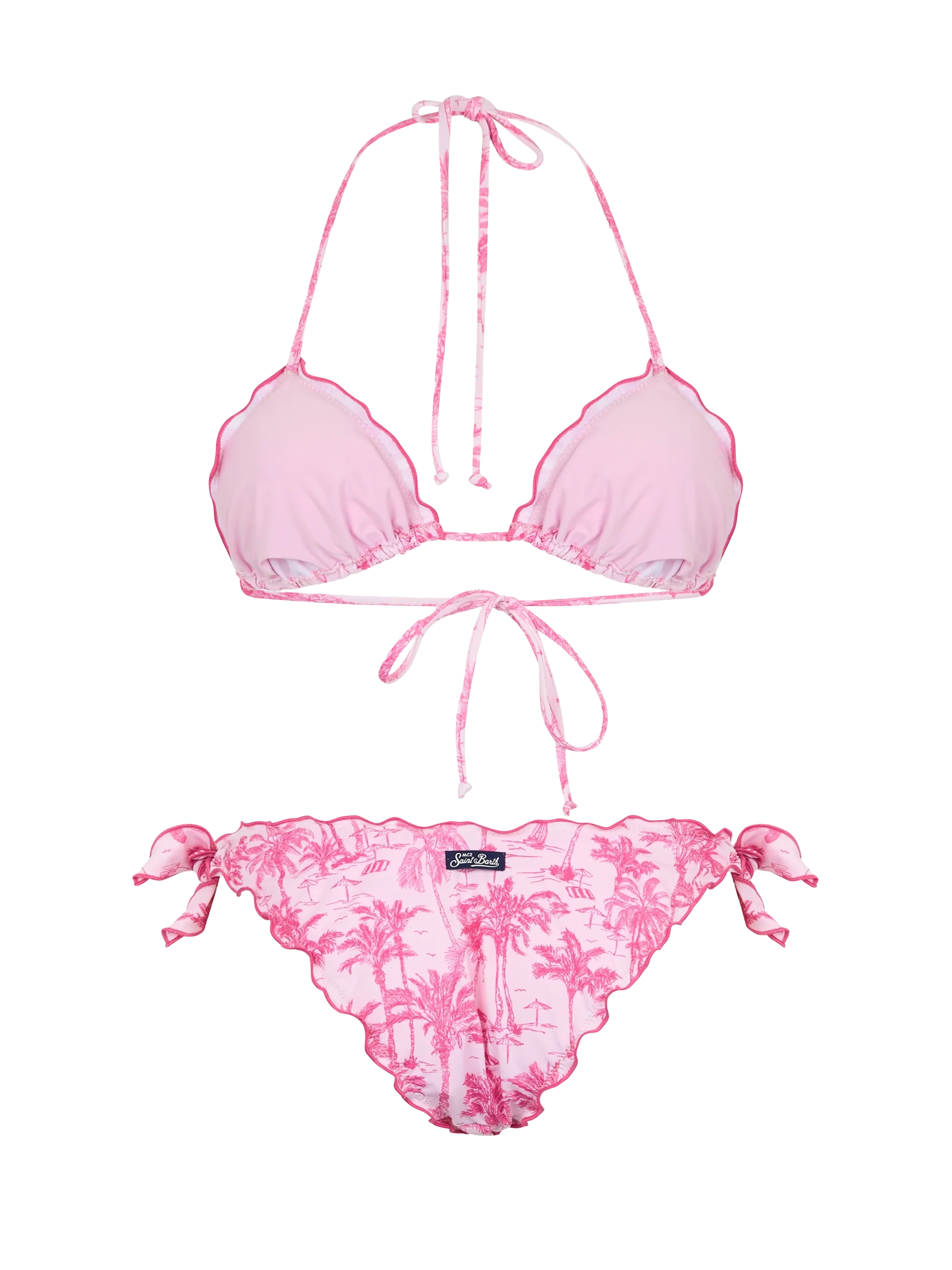 Bikini met Toile de Jouy-print voor vrouwen met een klassieke driehoekige boog en maan in Boogschutter-stijl.
