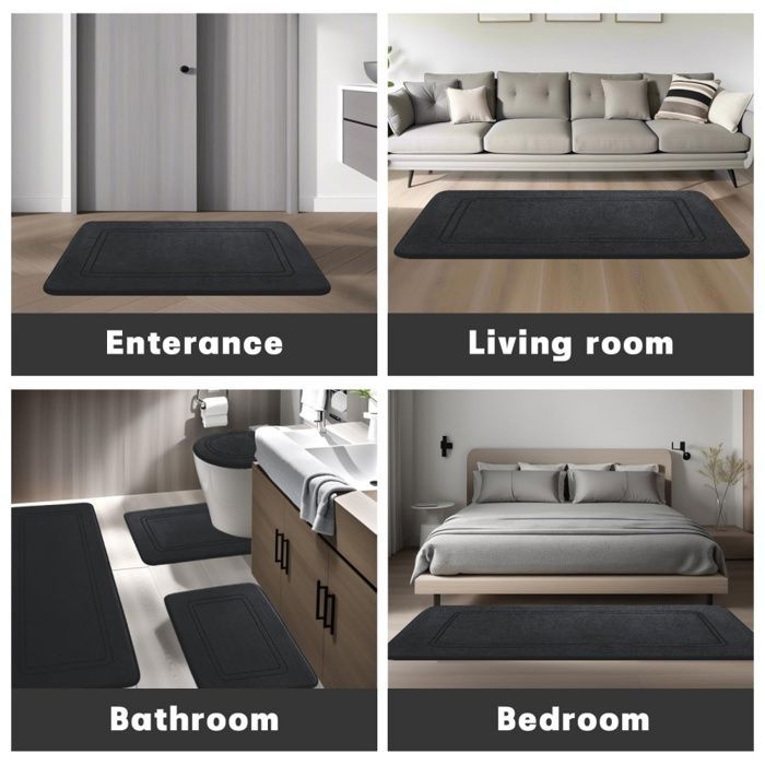 Alfombrilla de baño Ulisem - Antideslizante - Súper absorbente - Lavable a máquina - Negra 40x60 cm