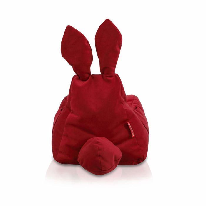 Puf/silla infantil con forma de conejito, diseño de conejo, funda de microfibra suave y extraíble, bolsillo de almacenamiento, asiento cómodo, rojo A12, S