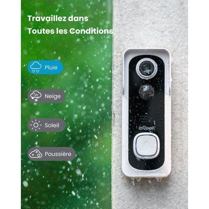 Campainha sem fio ieGeek com câmera, campainha externa WiFi 2K, campainha de vídeo alimentada por bateria, visão noturna de 15 m, PIR, à prova d'água IP66.
