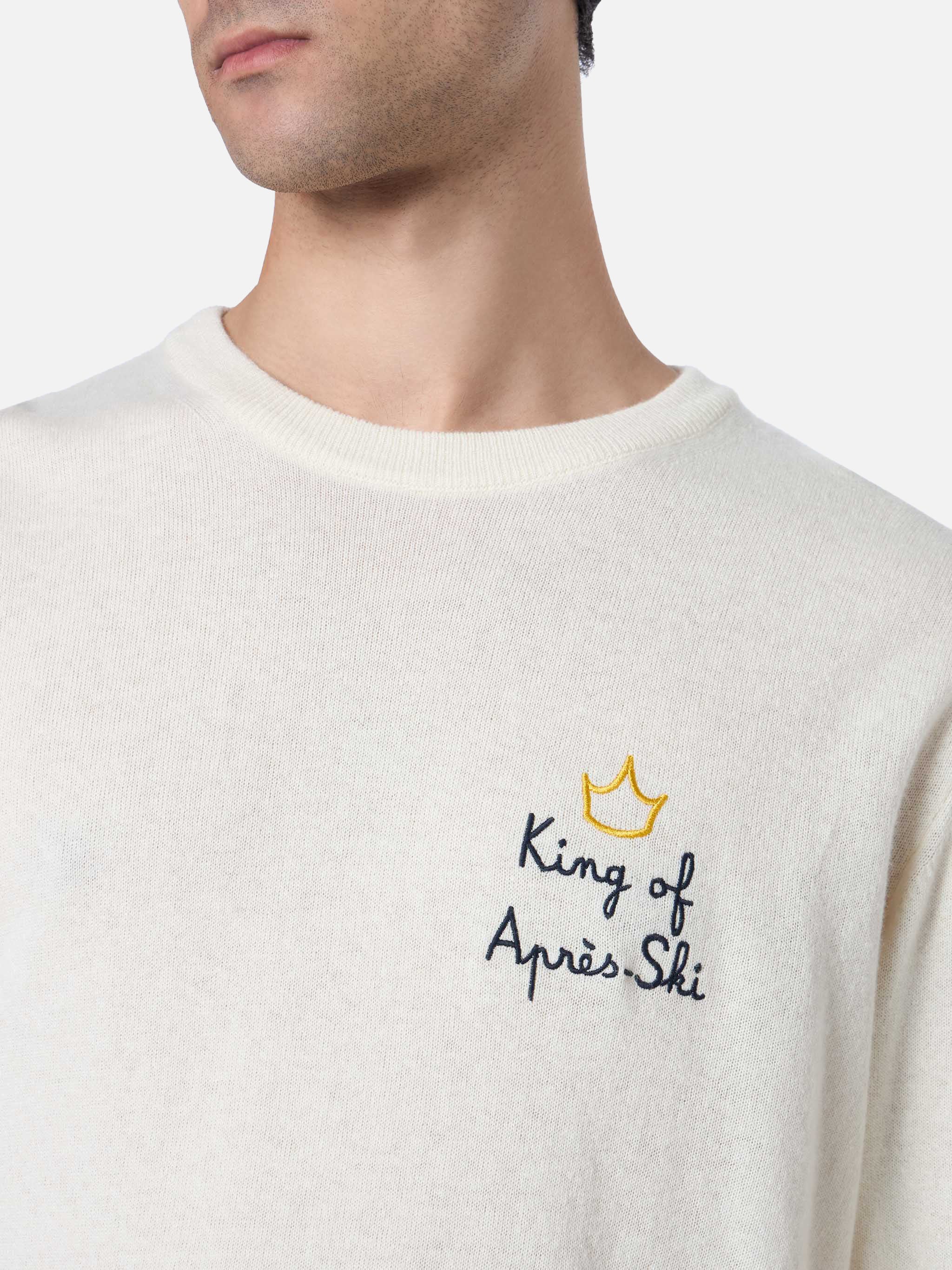 Heron herentrui in wit met borduursel van de Koning van Après-Ski