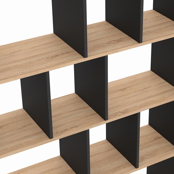 IDMARKET JENA 4-Tier Bookshelf, Black and Wood Effect, 143 cm