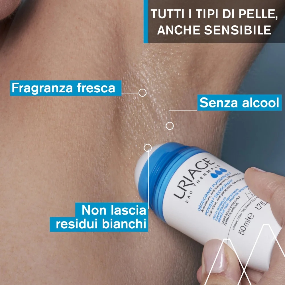 URIAGE Uriage Eau Thermale Desodorante Roll-on Power3 Intense Antitranspirante 50 ml para pele sensível