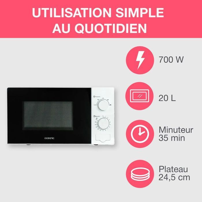 Microondas OCEANIC MO20W11 Blanco 45,4 x 26,1 x 32,6 cm - 20 L