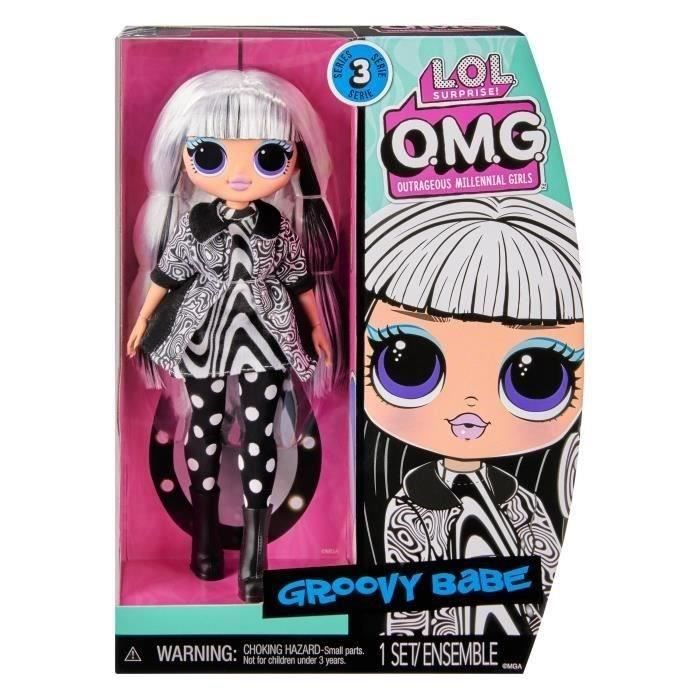 LOL Surprise OMG - Muñeca de moda de 24 cm - 1 muñeca Groovy Babe + 1 soporte para muñeca + 1 cepillo
