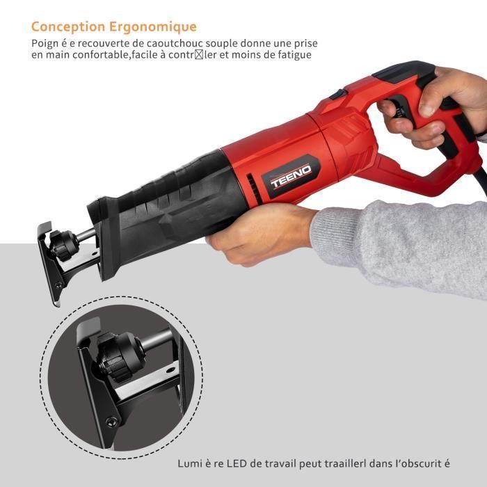 Scie sabre - TEENO - 850W - 2 lames fournies - sabot réglable - LED