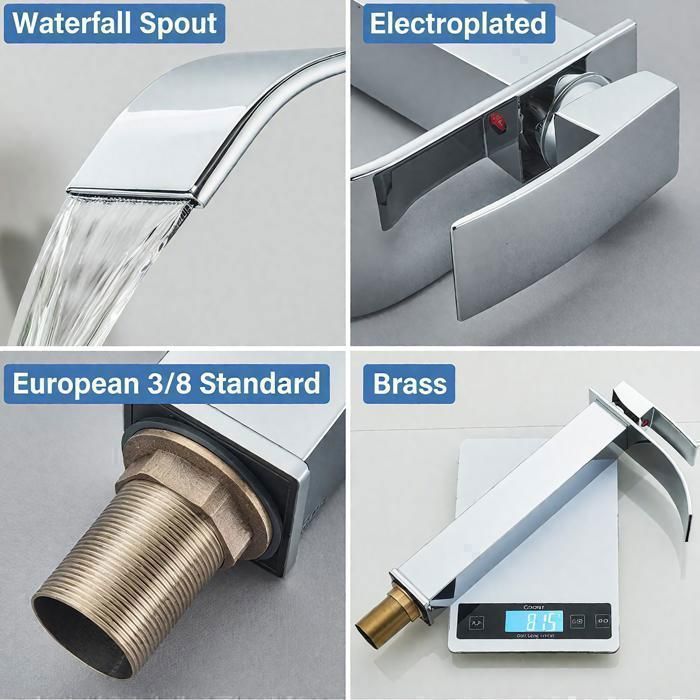 Robinet Salle de Bain Chromé Mitigeur de Lavabo Design Moderne avec L'eau Chaud et Froid