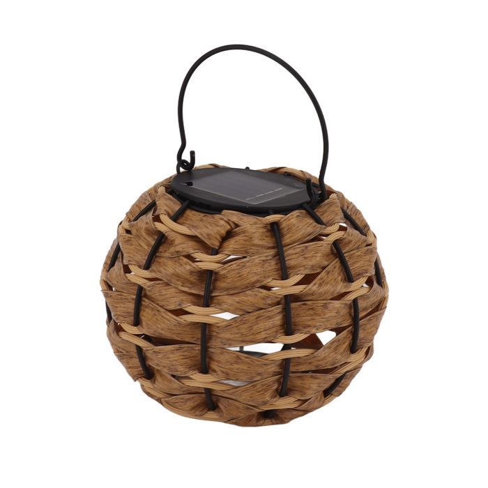 OMABETA Suspension en rotin Lanterne solaire d'extérieur LED étanche en boule de rotin creuse avec poignée pour jardin lampion