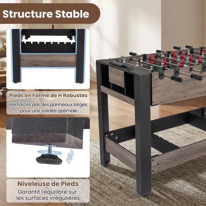 COSTWAY 3-in-1 draaibare multi-speltafel - tafelvoetbal, biljart en tafeltennis - 124 x 60,5 x 84 cm - Antislip handgrepen - Geschikt voor kinderen vanaf 8 jaar