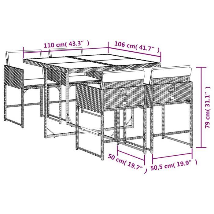 89881926& Ensemble repas de jardin coussins 5 pcs,Table de jardin et 4 chaises - Noir Résine tressée
