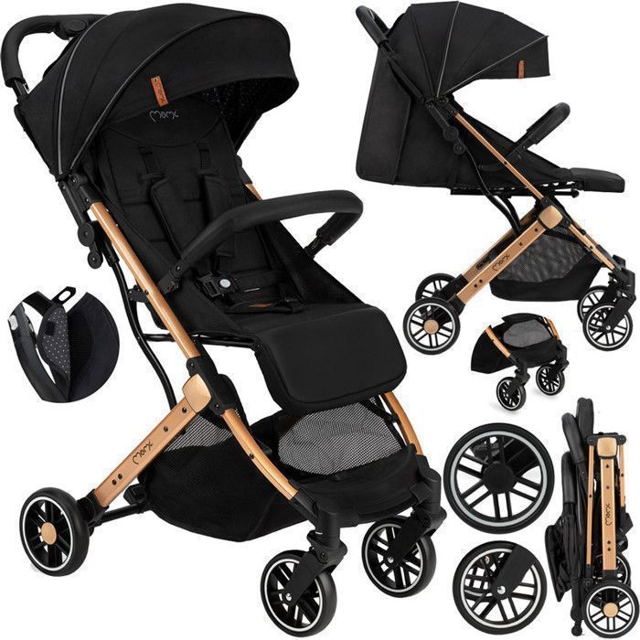 MoMi ESTELLE – Ultra Compact Baby Stroller – Lightweight 7.7 kg – One-Hand Fold – Suitcase Handlebar – Black