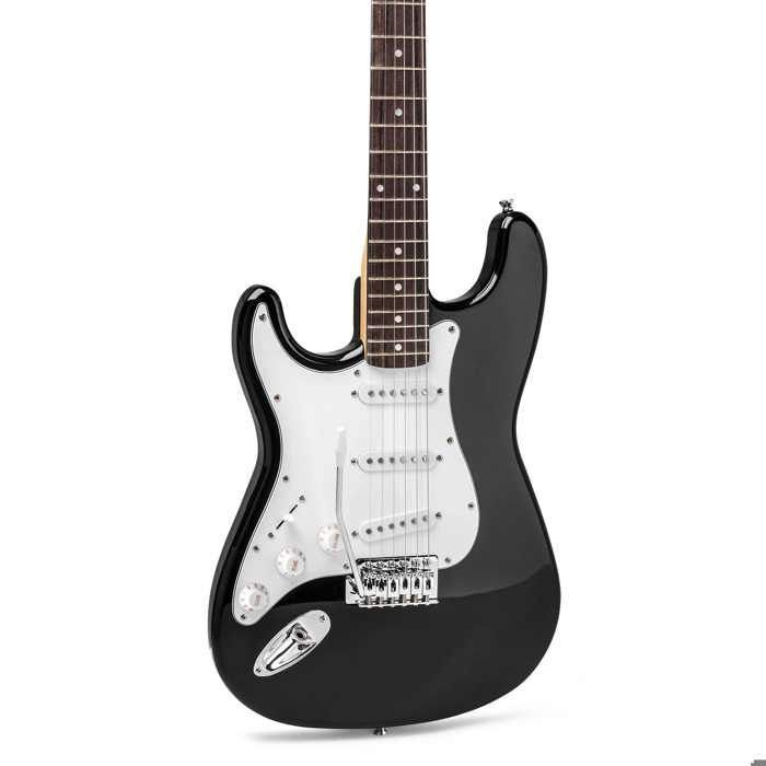 Kit completo para iniciantes MAX GIGKIT: Guitarra elétrica preta para canhotos com amplificador de 40 watts.