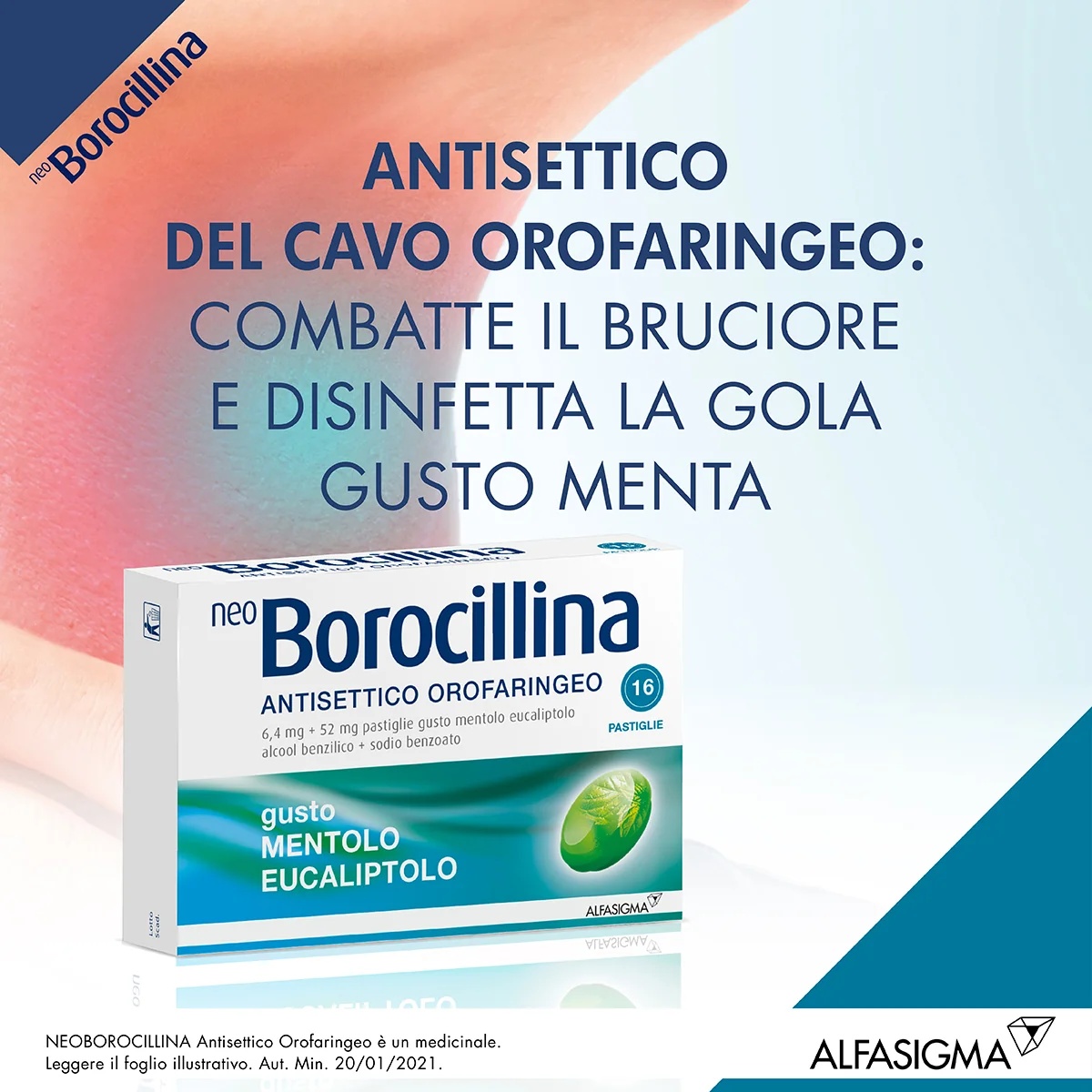 NEOBOROCILLINA Neo Borocillina 6,4+52 mg, arôme menthol-eucalyptol, 16 comprimés antiseptiques oropharyngés