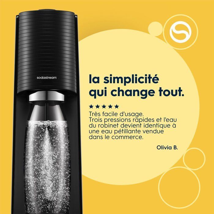 Machine à soda et eau pétillante SODASTREAM - TERRA Noire - 2 bouteilles compatible lave-vaisselle - 1 recharge de gaz 60L