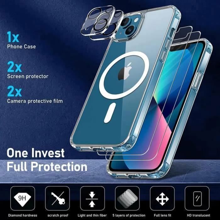 Capa para iPhone 13 - MASSILIA TECH - Transparente - 2 Protetores de Tela de Vidro Temperado + Protetor de Câmera em TPU