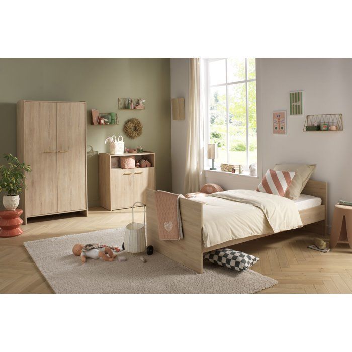 Conjunto de dormitorio infantil Trio - Cuna de 120 x 60 cm + cómoda + armario de 2 puertas - Adele - Haya/crema - SAUTHON