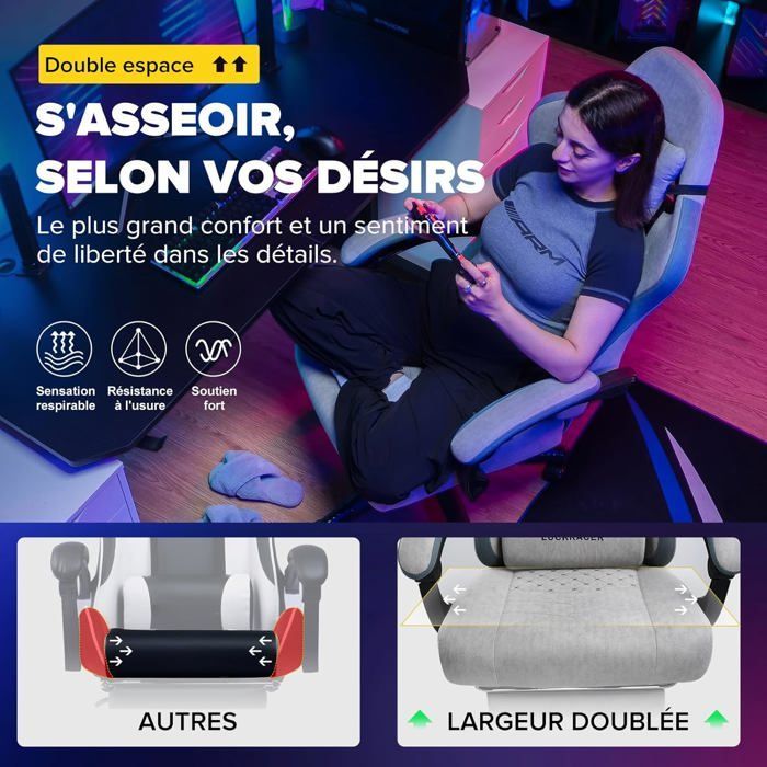 Sedia da ufficio/gaming, sedia ergonomica reclinabile - Altezza regolabile - Grigio