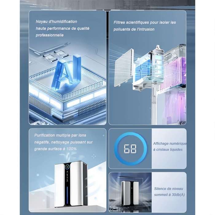 Deshumidificador inteligente ultrasilencioso de 30 dB - Pantalla digital, depósito de 3 L, purificador de aire iónico, para 30 m²