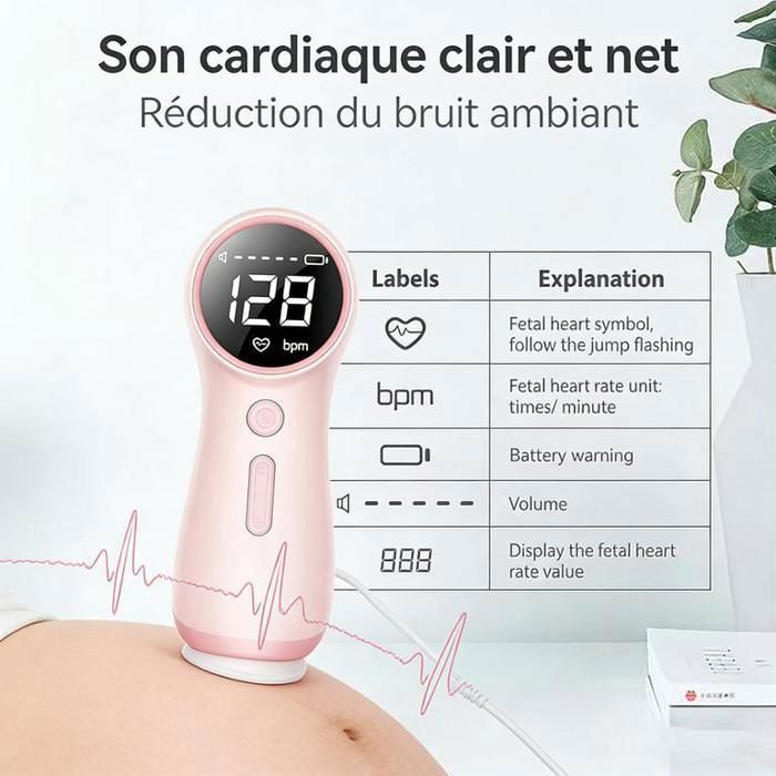High-sensitivity 2.5MHz audio baby monitor with LCD screen, fetal monitoring, heartbeat monitor, portable, gel kit included