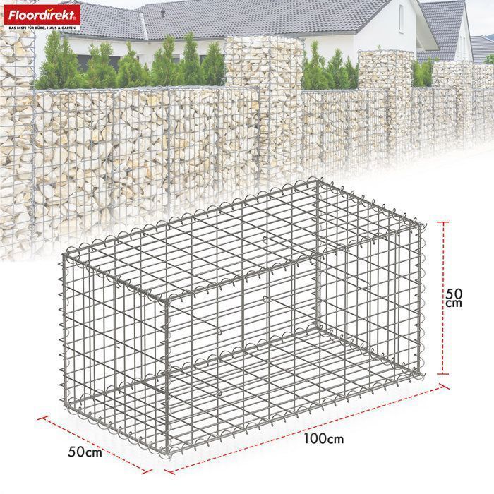 Gavión de jardín Lenox de acero galvanizado – 5 tamaños a elegir, modelo 100 x 50 x 50 cm