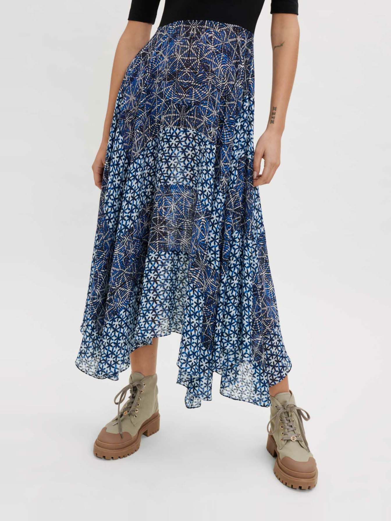 Jurk met trompe-l'oeil print - Indigo