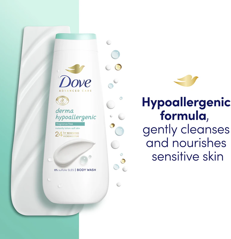 Dove Advanced Care Derma Gel de Banho Hidratante Hipoalergênico