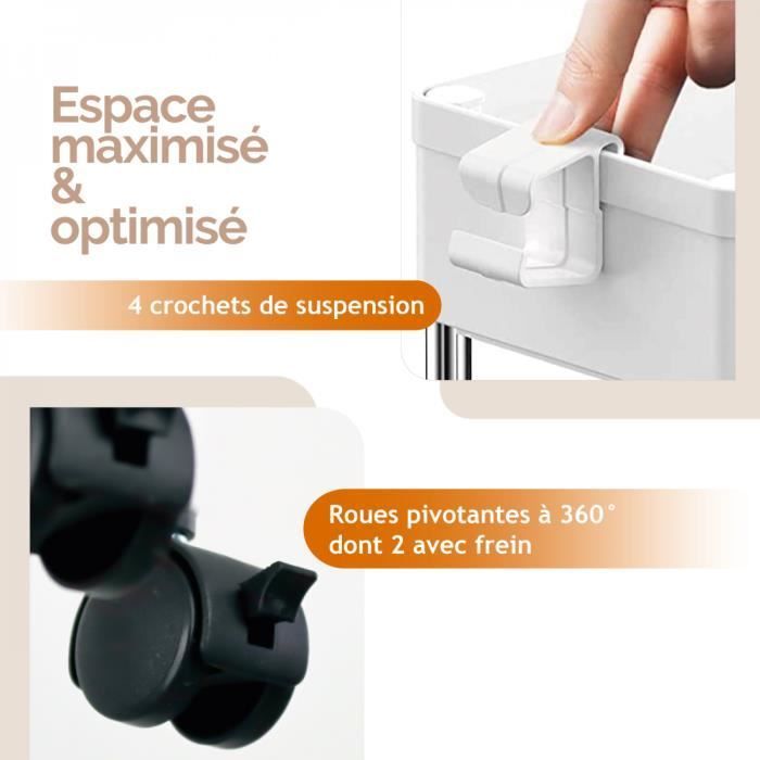 Carrinho de servir, carrinho de armazenamento estreito com rodinhas - 4 prateleiras - Branco - Linxor