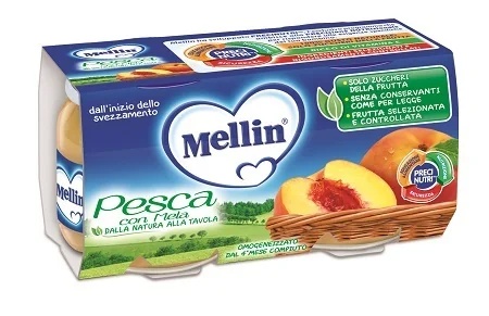 MELLIN Alimento infantil homogeneizado con sabor a melocotón y manzana 2 x 100 g