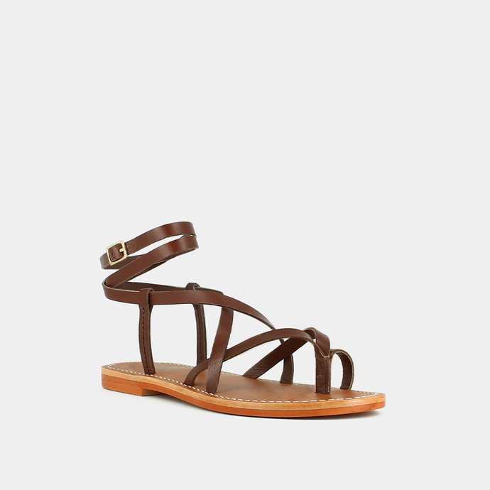 Sandales à brides  en cuir marron