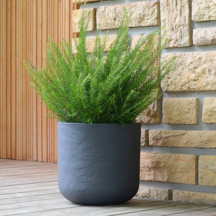 Vaso redondo para flores - EDA - Volcania Up - 32,5 L - Para uso interno/externo - Acabamento em pedra - Ø 38,5 x A 36,8 cm - Cinza antracite