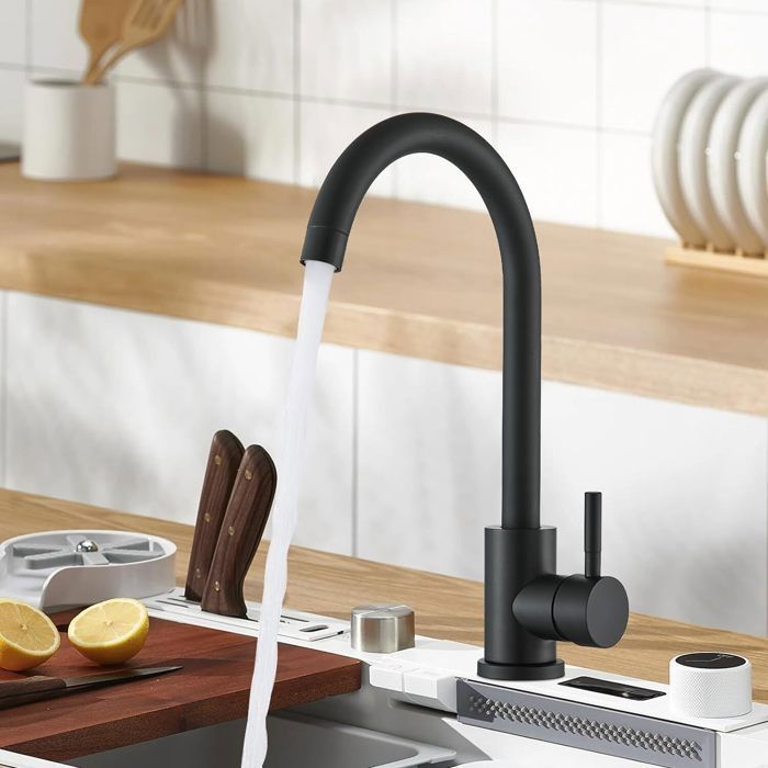 GRIFOS DE COCINA Grifo de cocina monomando negro con giro de 360°, grifo mezclador de cocina